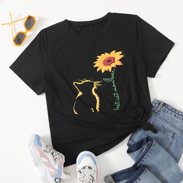 

Футболка с оригинальным принтом размера плюс, Чёрный