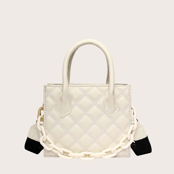 

Quilted Satchel Bag, Beige