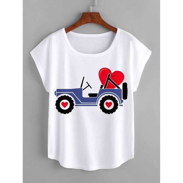 

Car & Heart Print Tee, White