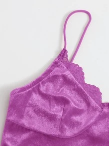 SHEIN Lace Trim Velvet Crop Cami Top - Purple - View 4