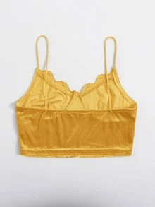 SHEIN Top de tirantes corto de terciopelo ribete con encaje - Amarillo - Ver 2