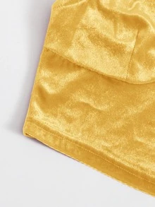 SHEIN Top de tirantes corto de terciopelo ribete con encaje - Amarillo - Ver 5
