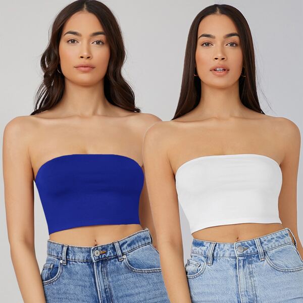 

2 Pack Crop Tube Top, Blue and white