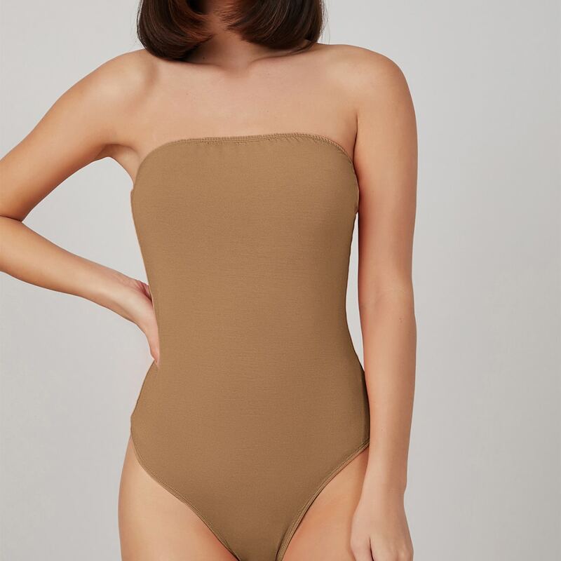 

Solid Skinny Tube Bodysuit, Camel