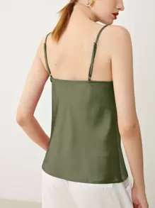 BizChic 垂褶領緞面吊帶上衣工作服 - 軍綠色 - 查看 2