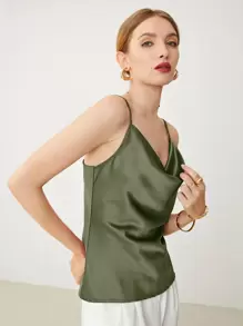 BizChic 垂褶領緞面吊帶上衣工作服 - 軍綠色 - 查看 3