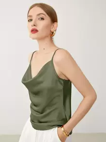 BizChic 垂褶領緞面吊帶上衣工作服 - 軍綠色 - 查看 4