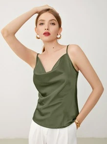 BizChic 垂褶領緞面吊帶上衣工作服 - 軍綠色 - 查看 5