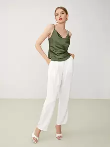 BizChic 垂褶領緞面吊帶上衣工作服 - 軍綠色 - 查看 6