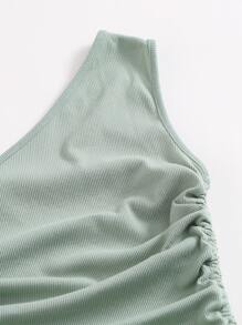 SHEIN BAE 單肩抽褶側結飾包臀連衣裙 - 薄荷綠 - 查看 4