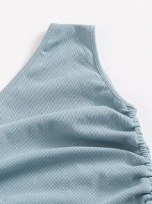 SHEIN BAE 單肩抽褶側結飾包臀連衣裙 - 霧霾藍 - 查看 4