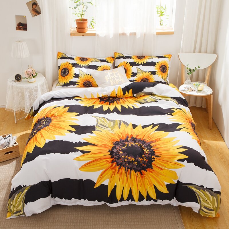 

Sunflower Print Duvet Cover Set Without Filler, Multicolor