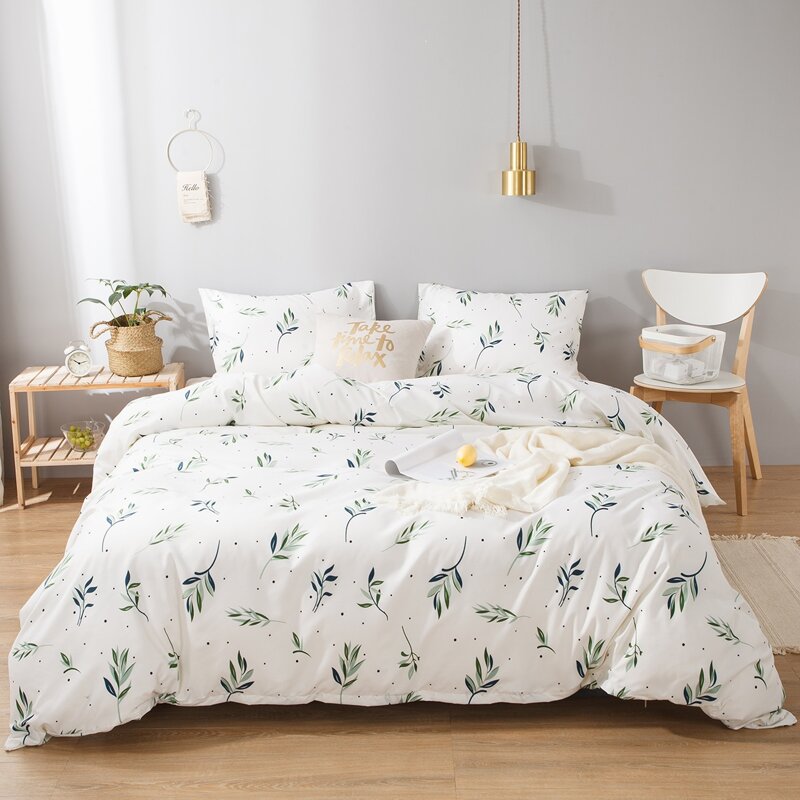 

Leaf Print Duvet Cover Set Without Filler, White