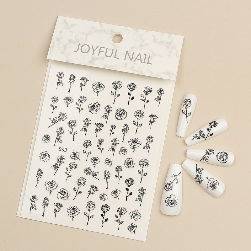 1sheet Rose Pattern Nail Art Sticker, Black
