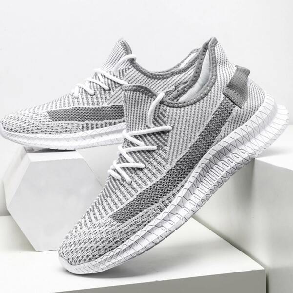 

Men Lace-up Decor Knit Sneakers, Grey