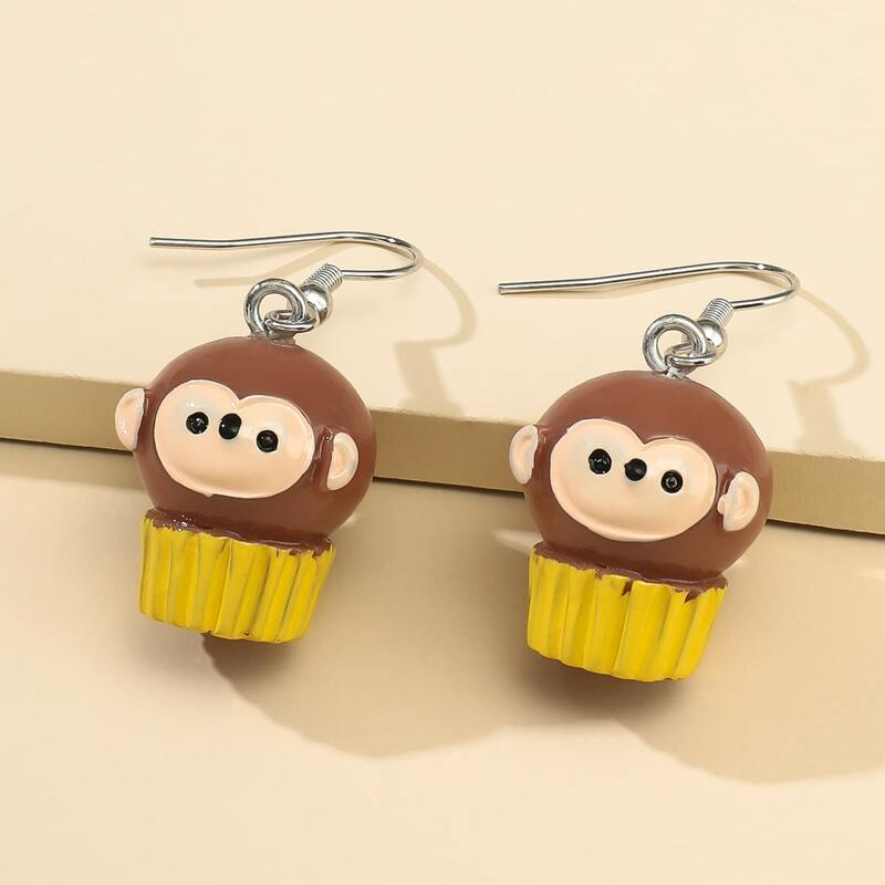 

Cartoon Monkey Drop Earrings, Brown