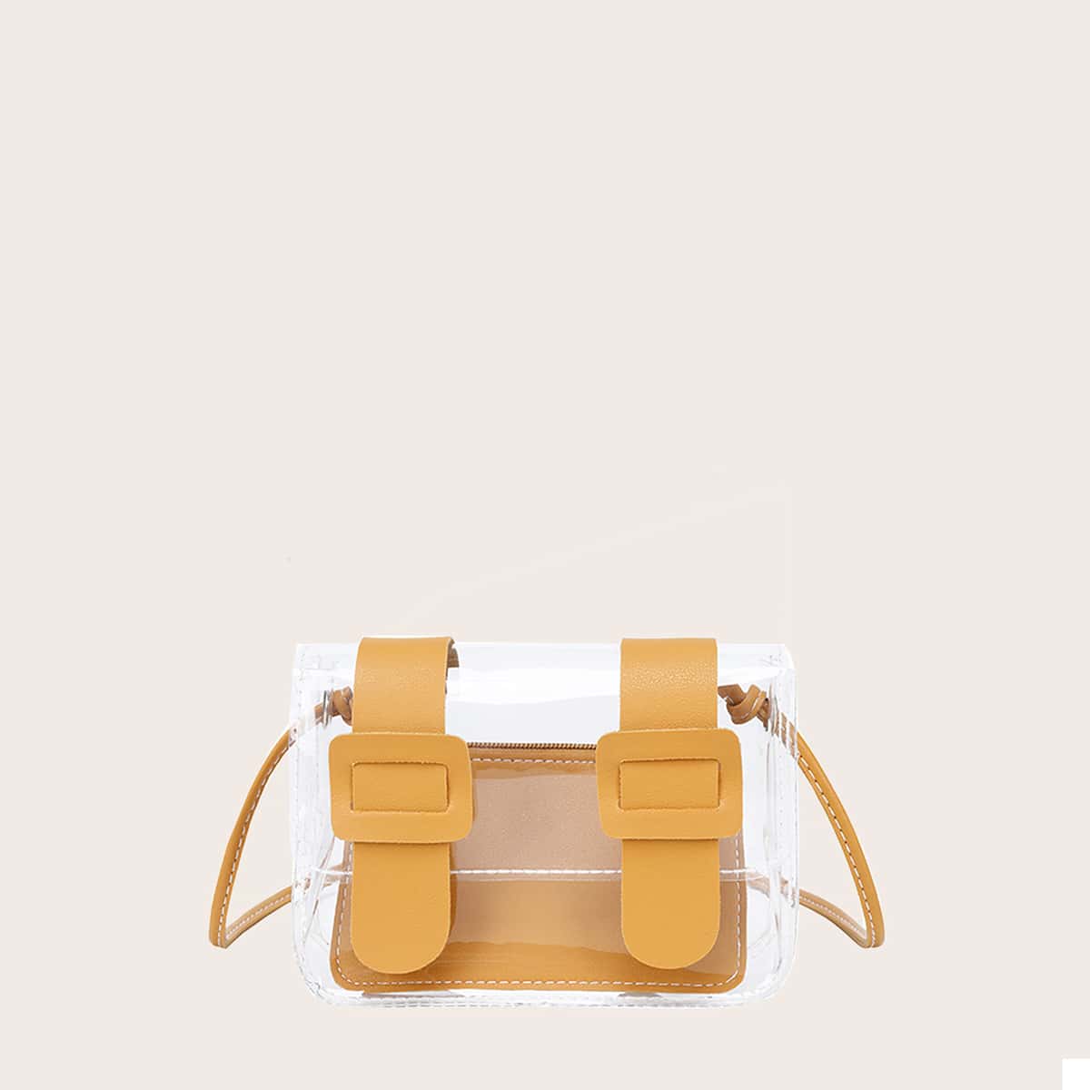 

Double Buckle Clear Crossbody Bag, Yellow