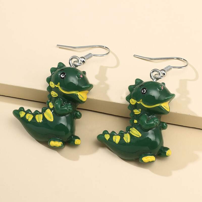 Cartoon Dinosaur Drop Earrings, Dark green