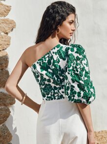 SHEIN VCAY Top de un hombro con estampado de planta