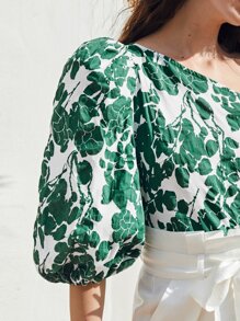 SHEIN VCAY Top de un hombro con estampado de planta