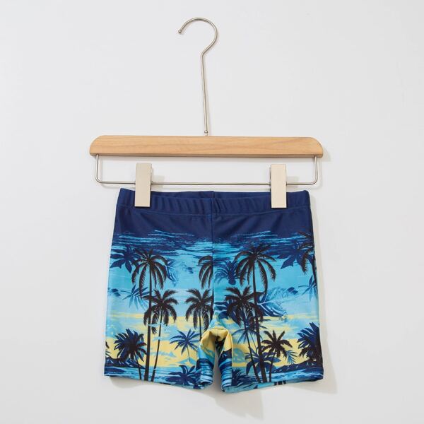

Boys Palm Tree Print Swim Trunks, Blue