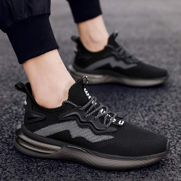 

Men Letter Patch Lace-up Decor Sneakers, Black