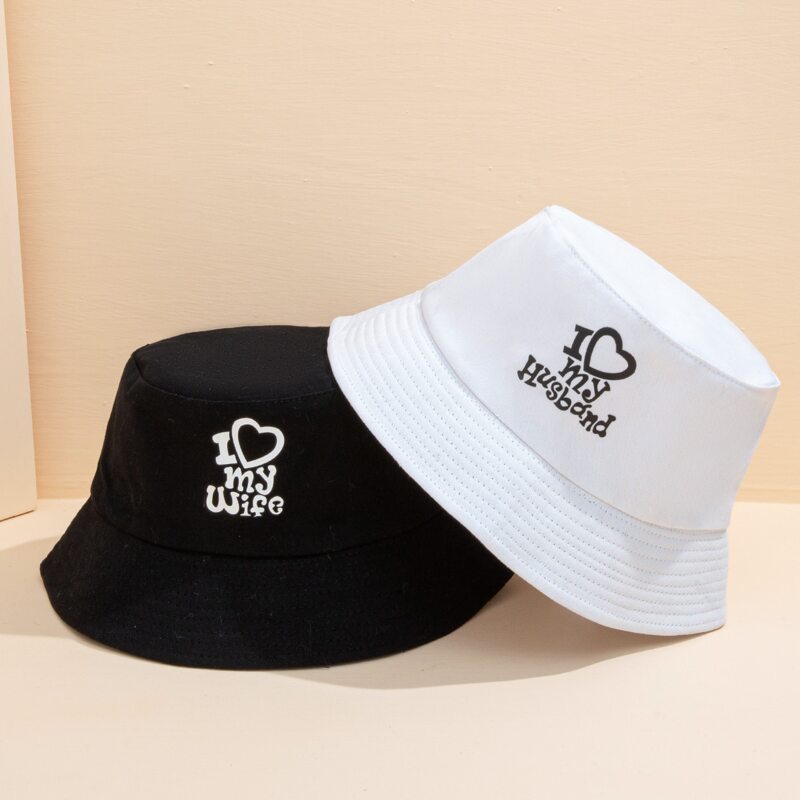 

2pcs Slogan Graphic Couple Bucket Hat, Black and white
