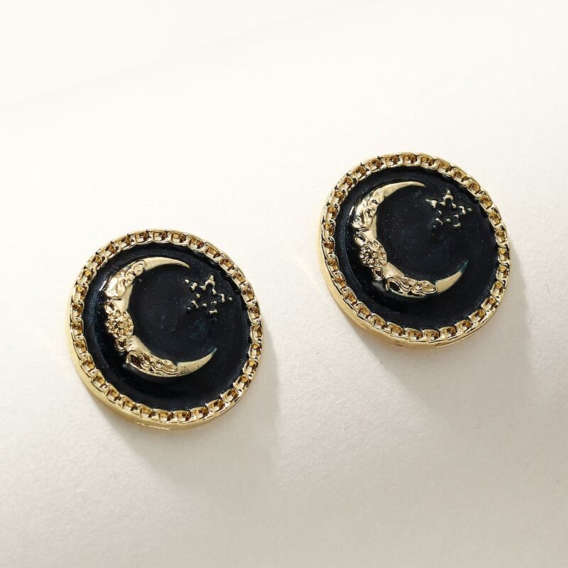 

Moon & Star Round Stud Earrings, Black