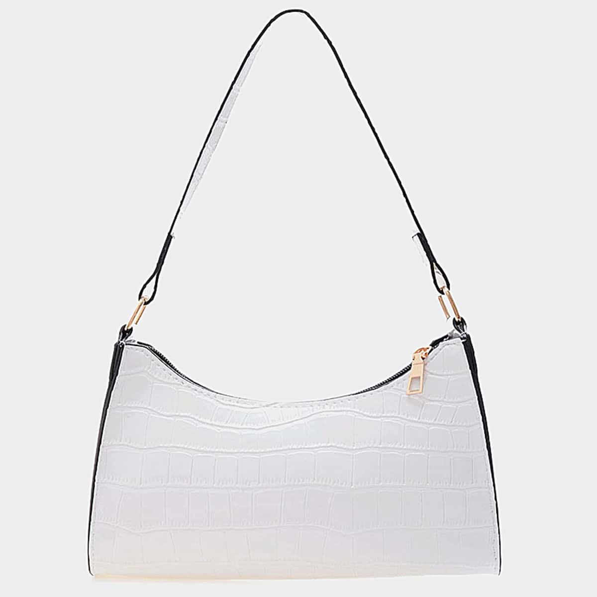 

Croc Embossed Baguette Bag, White