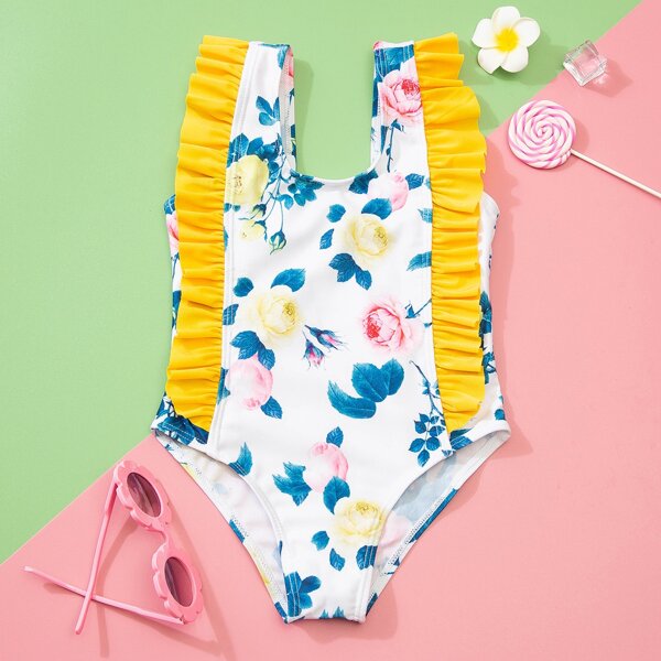 

Toddler Girls Floral Ruffle One Piece Swimsuit, Multicolor
