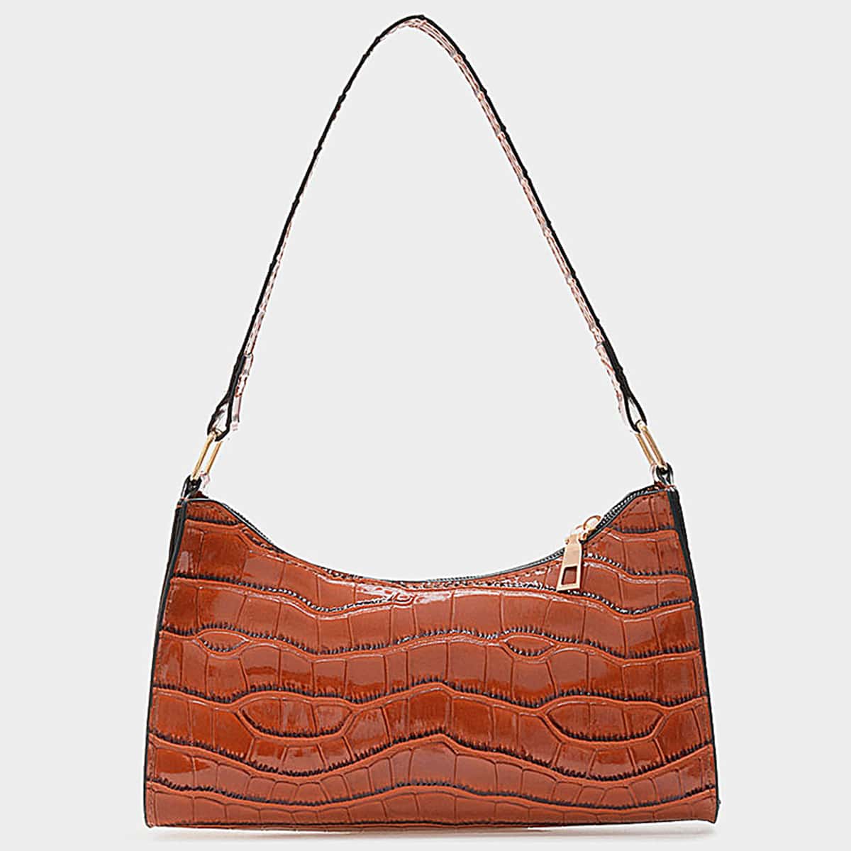 

Croc Embossed Baguette Bag, Brown