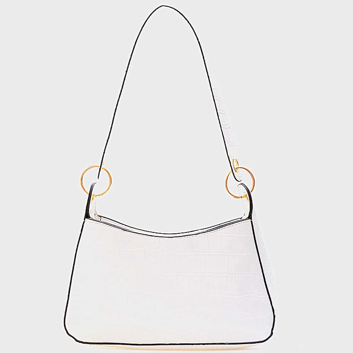 

Croc Embossed Baguette Bag, White