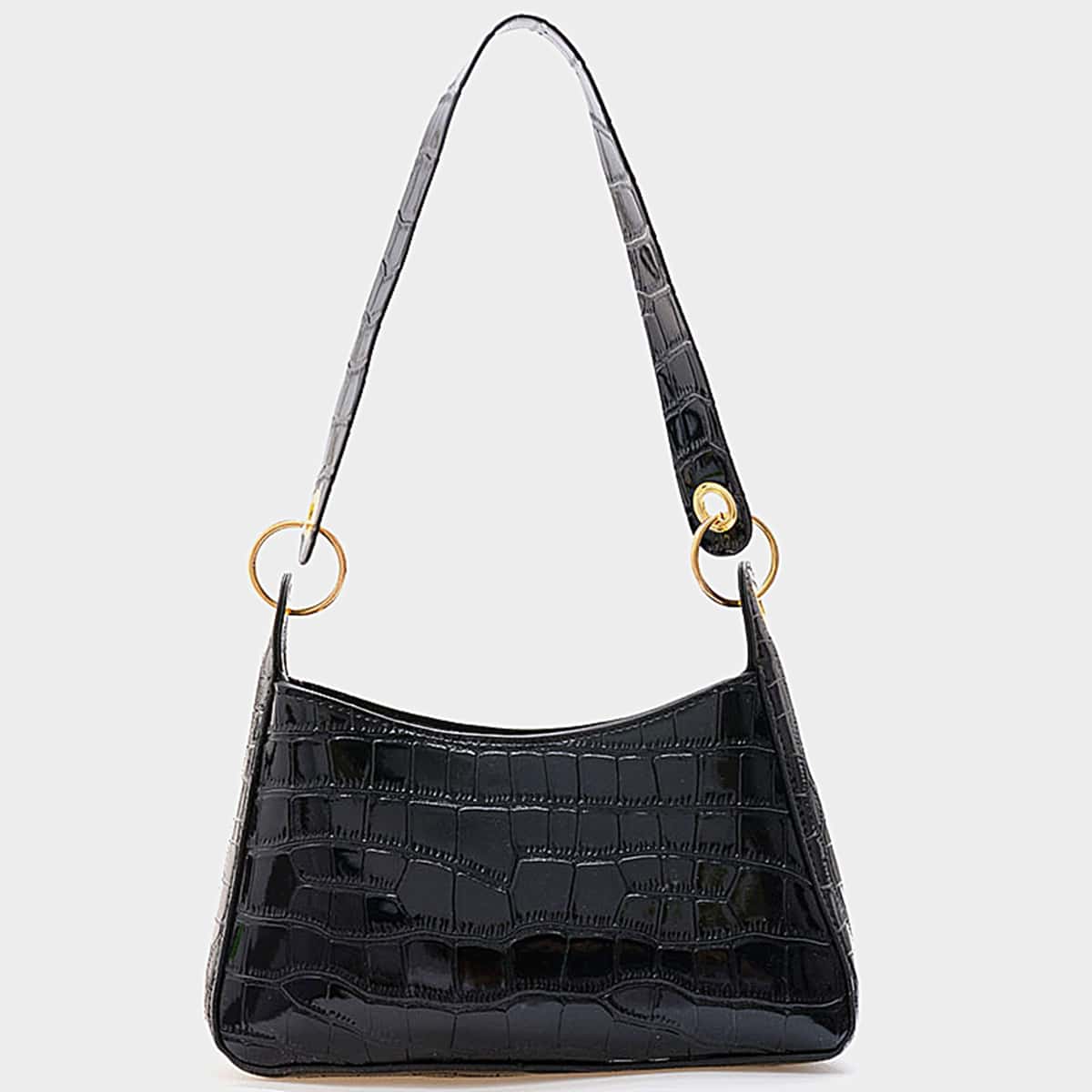 

Croc Embossed Baguette Bag, Black