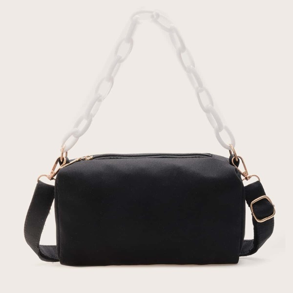 

Minimalist Satchel Bag With Chain Handle, Black