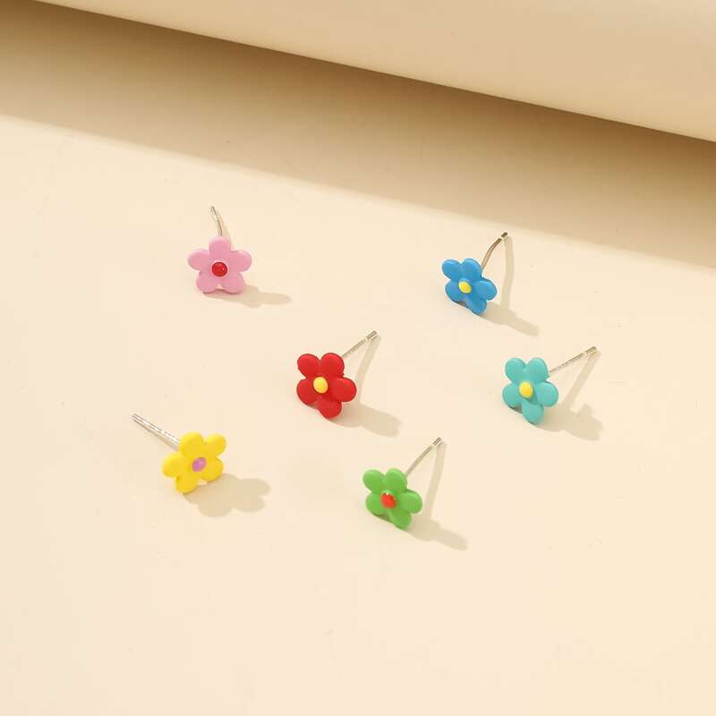 

3pairs Floral Stud Earrings, Multicolor