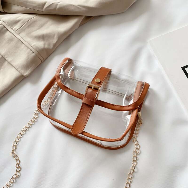 

Buckle Decor Clear Chain Bag, Brown