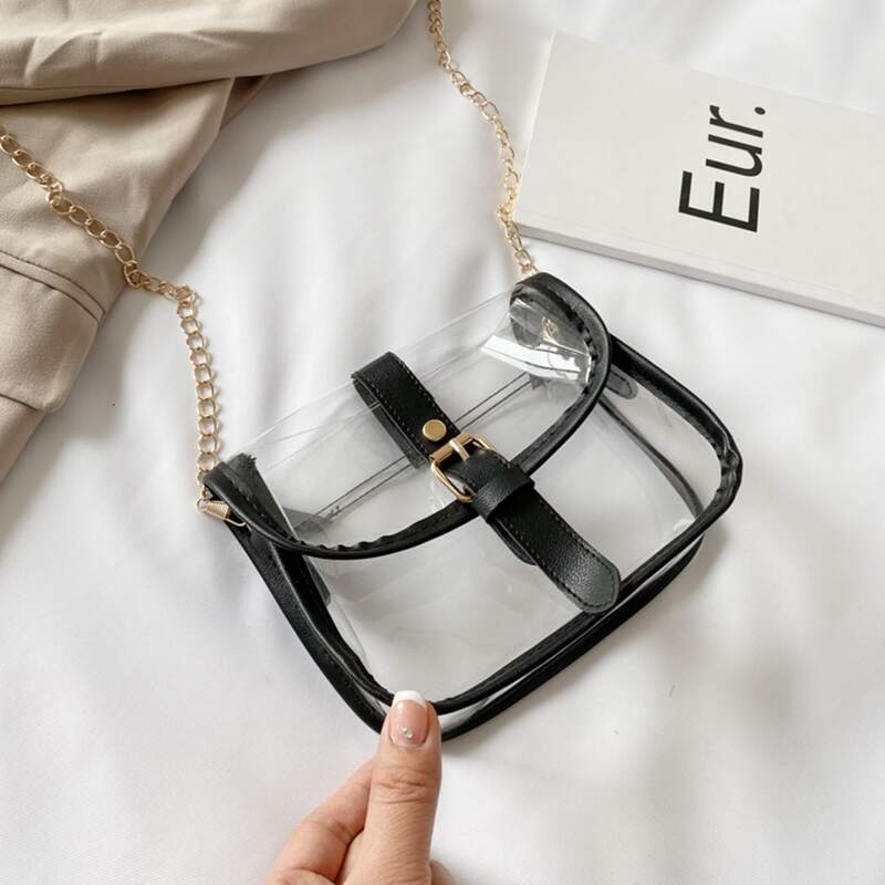 

Buckle Decor Clear Chain Bag, Black