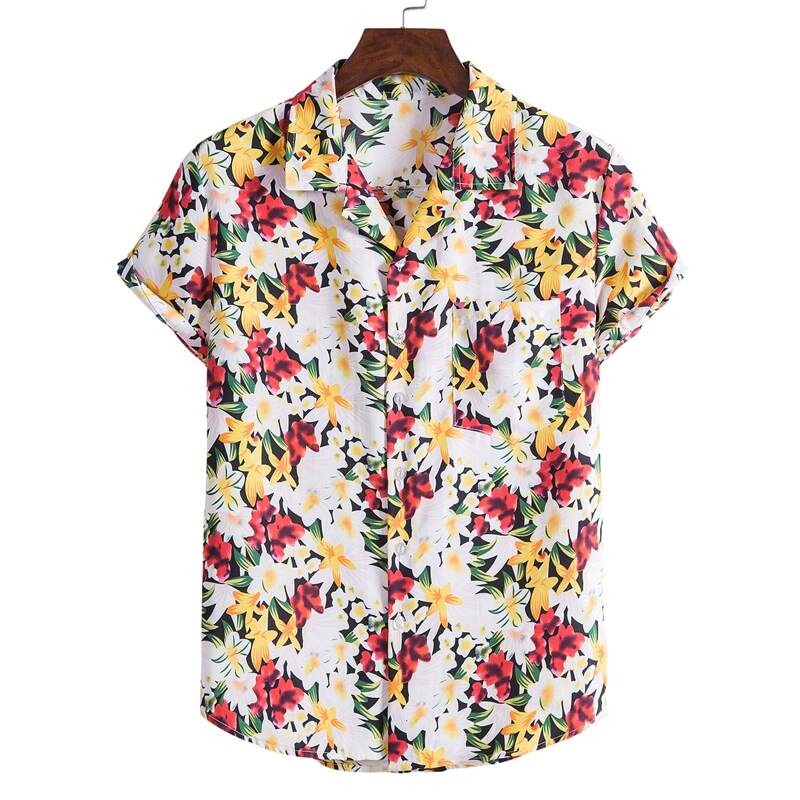 

Guys Flower Print Button Front Pocket Shirt, Multicolor