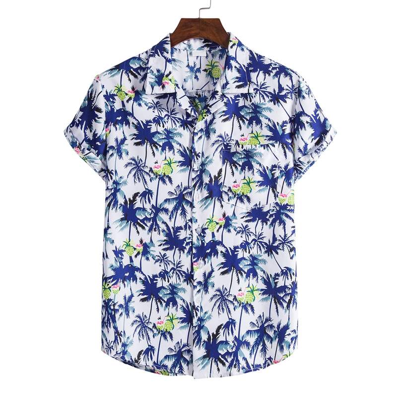 

Guys Coconut Tree Print Button Front Pocket Shirt, Multicolor
