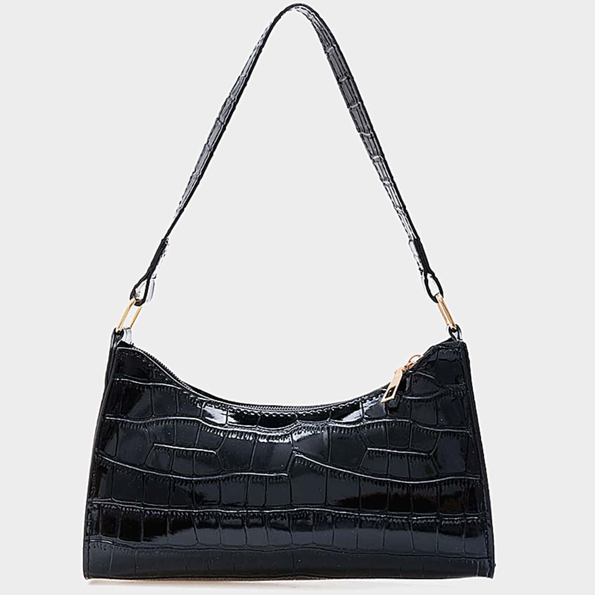 

Croc Embossed Baguette Bag, Black