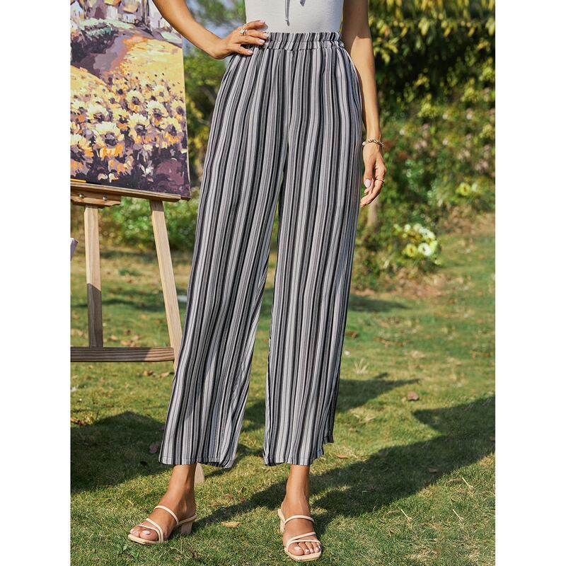 

Striped Split Side Wide Leg Crop Pants, Multicolor