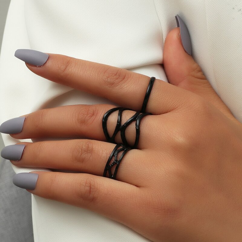 

3pcs Simple Cuff Ring, Black