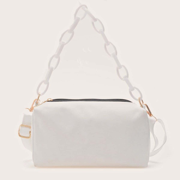 

Minimalist Satchel Bag With Chain Handle, White