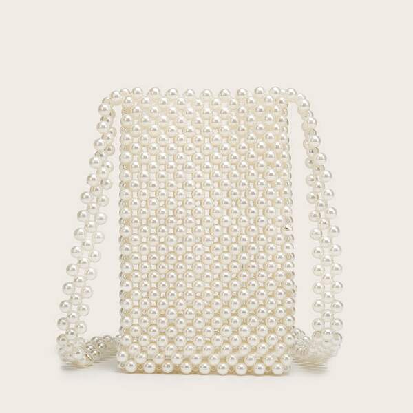 

Faux Pearl Beaded Crossbody Bag, White