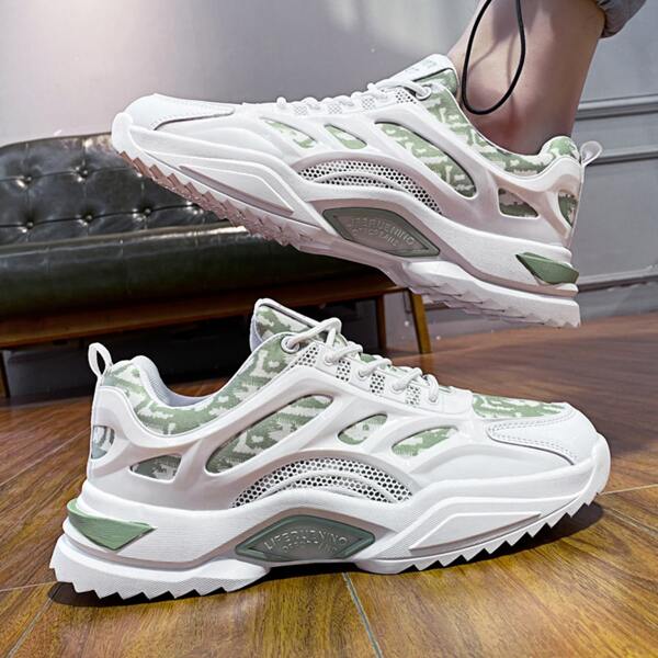 

Men Color Block Lace-up Front Chunky Sneakers, Green