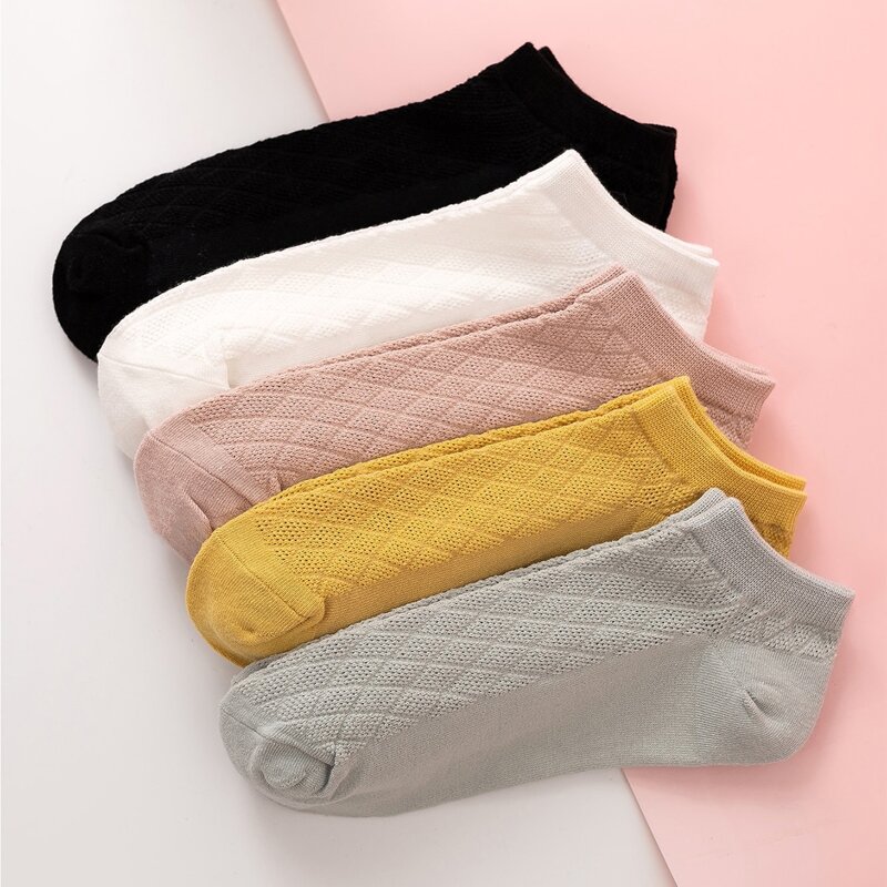 

5pairs Simple Plain Ankle Socks, Multicolor