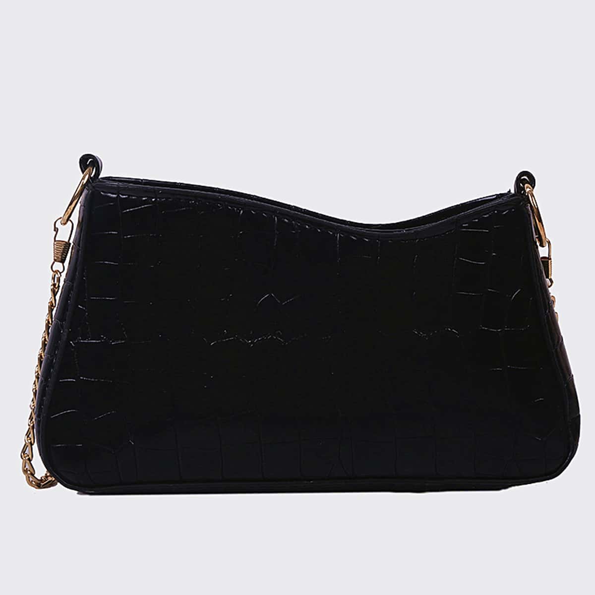 

Croc Embossed Baguette Bag, Black