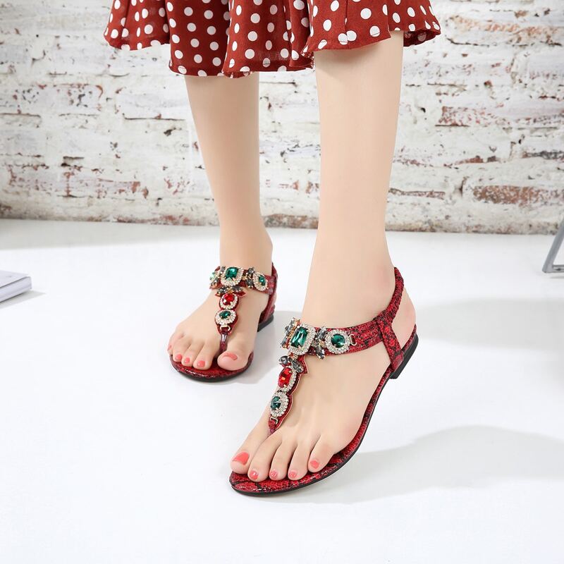 

Gemstone Decor Thong Sandals, Red