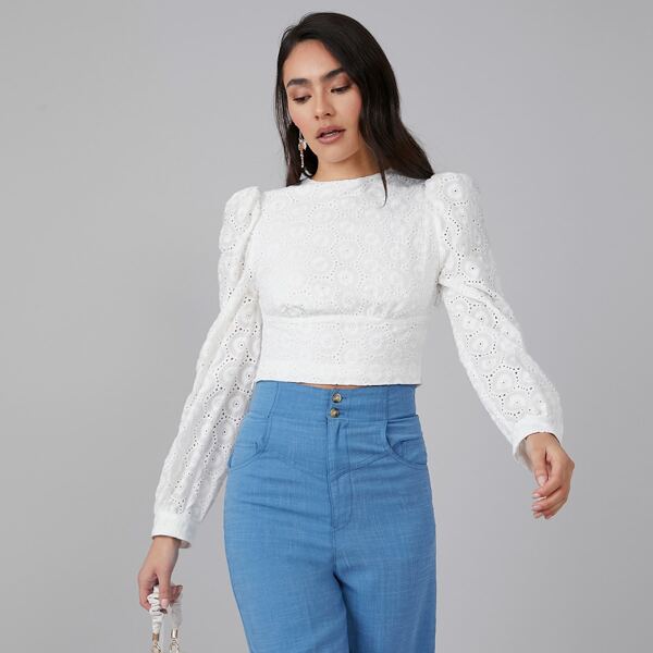 

100% COTTON PUFF SLEEVE TOP, White