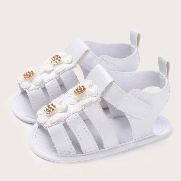 

Baby Girl Floral Decor Sandals, White